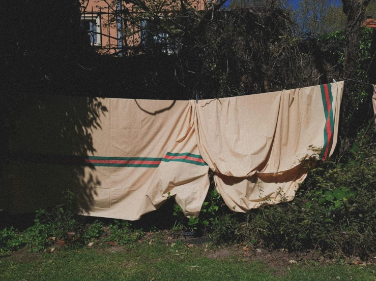 a cloth drying on a clothes line in a yard, an album cover, by Elsa Bleda, renaissance, aida muluneh, owen gent, louise dalh - wolfe, curtains