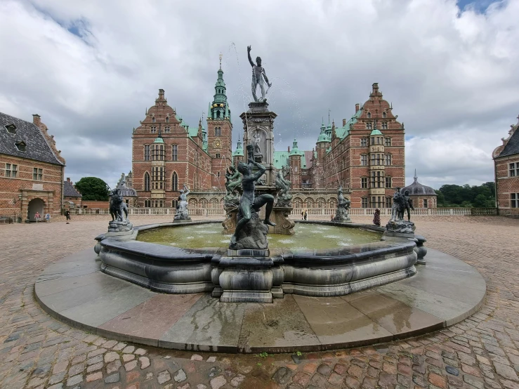 a fountain in front of a large building, a statue, by Jesper Knudsen, pexels contest winner, baroque, denmark, 15081959 21121991 01012000 4k, square, wide view