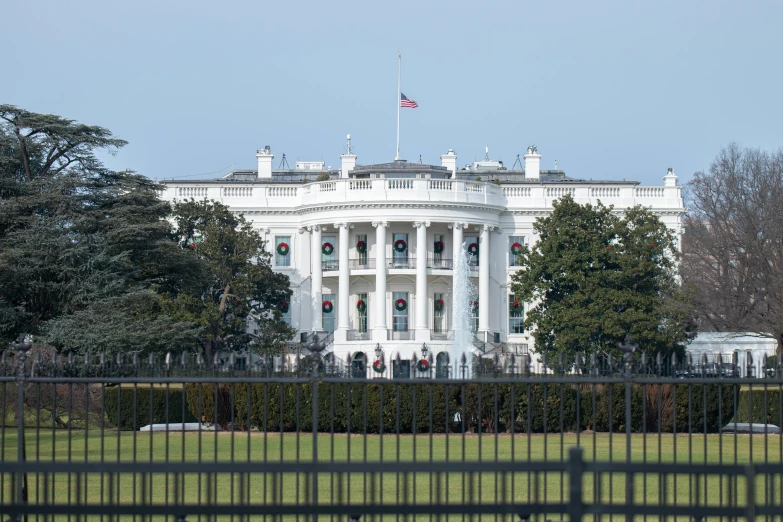 a view of the white house from behind a fence, hight decorated, 2022 photograph, white, exterior