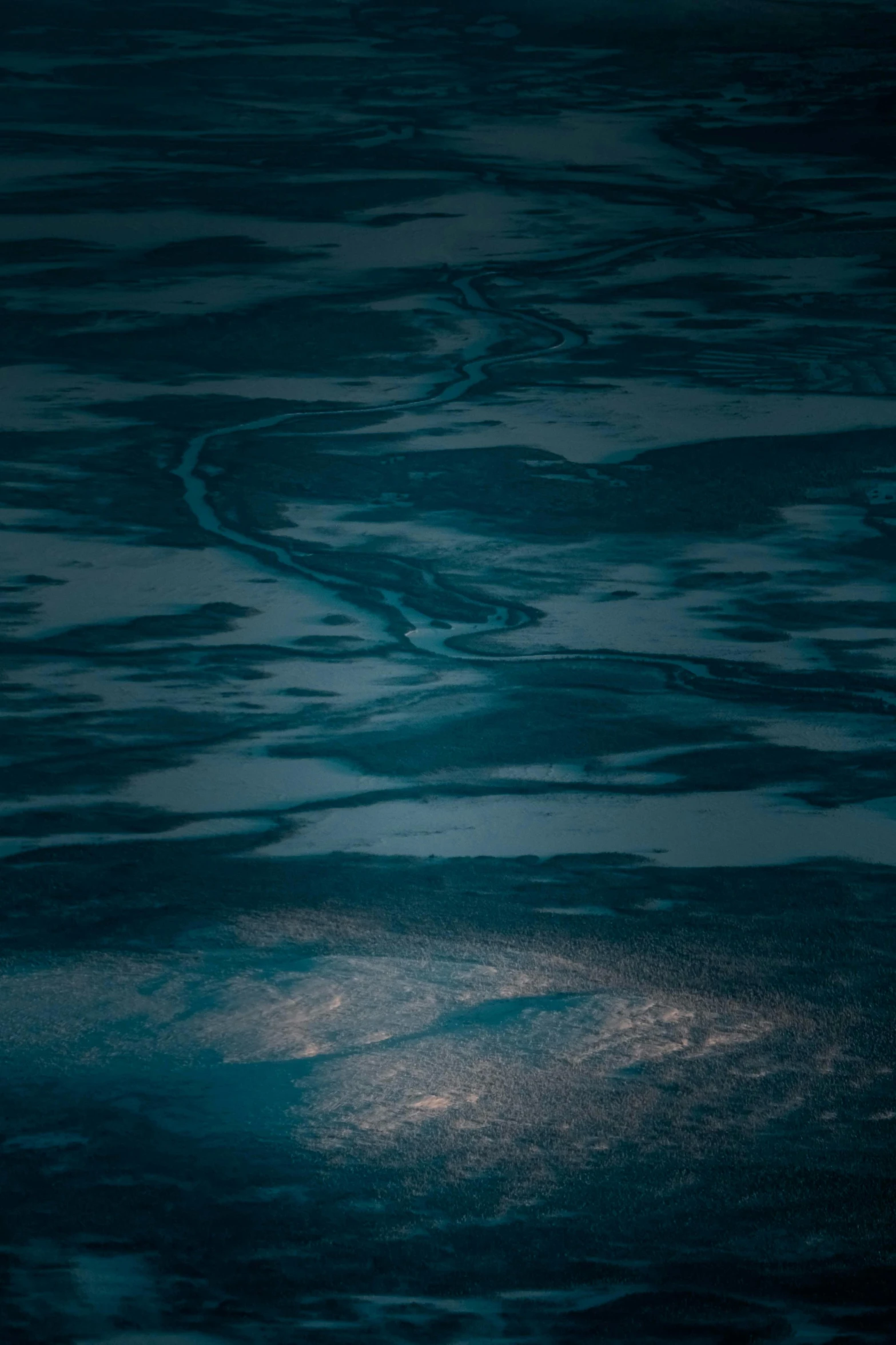 a boat floating on top of a body of water, inspired by Elsa Bleda, trending on unsplash, lyrical abstraction, dark blue water, currents, reflective floor, paul barson