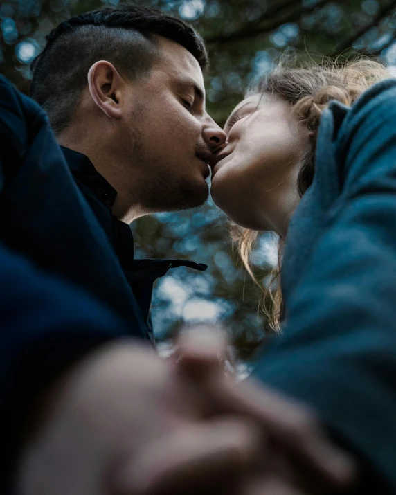 a man and a woman kissing in the woods, pexels contest winner, happening, lgbt, close - up portrait shot, ilustration, multiple stories