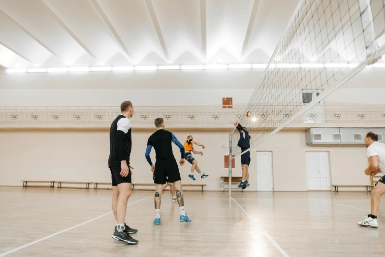 a group of men playing a game of volleyball, unsplash contest winner, danube school, high ceilings, profile image, thumbnail, full body image