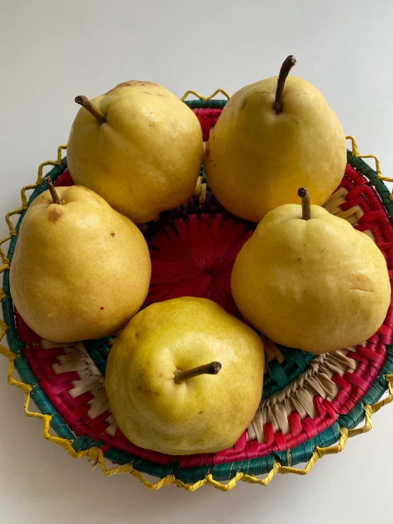 a bowl of pears sitting on top of a table, golden raito, 6 pack, imperious size, persian queen