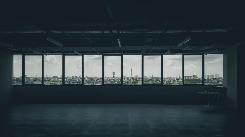 an empty room with a view of the city, inspired by Andreas Gursky, unsplash contest winner, tokio, open office, dezeen, large format