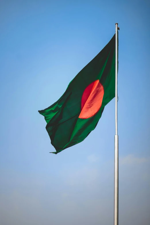 a bangladesh flag flying high in the sky, by Daniel Lieske, pexels contest winner, an olive skinned, plain background, gulf, slide show