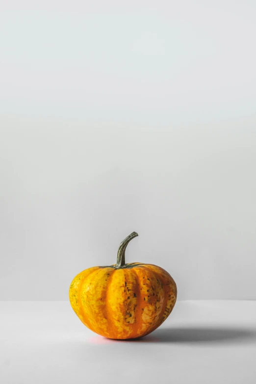 a small orange pumpkin sitting on top of a table, by Andries Stock, minimalism, 2 5 6 x 2 5 6, professional product photo, - 9, tall