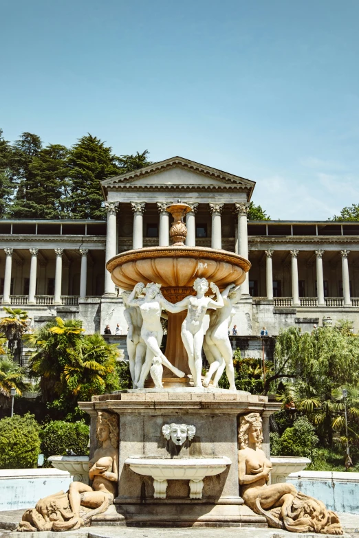 a large building with a fountain in front of it, inspired by Serafino De Tivoli, pexels contest winner, neoclassicism, panorama, square, summer, mount olympus
