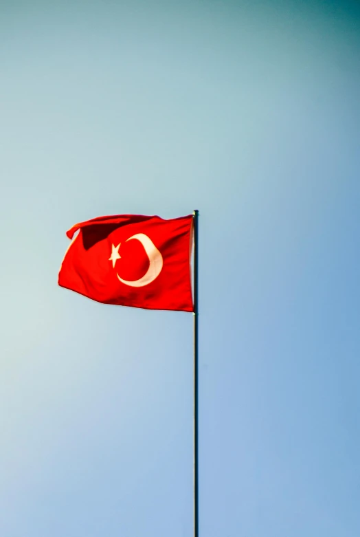 a turkish flag flying high in the sky, an album cover, pexels, square, small, staff, ham