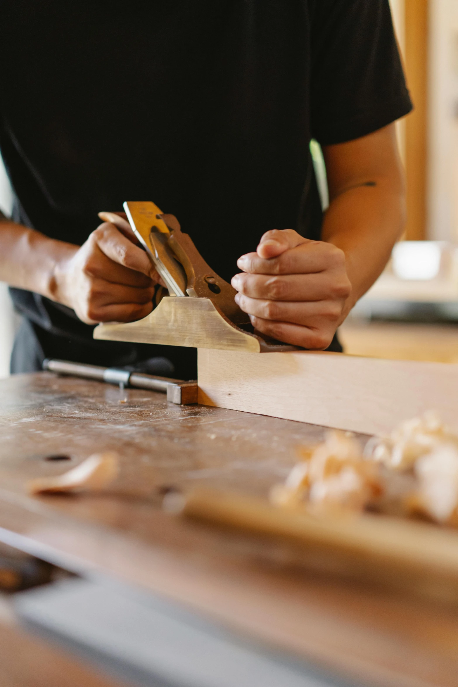 a close up of a person cutting food on a cutting board, arts and crafts movement, furniture, straight neck, australian, profile pic