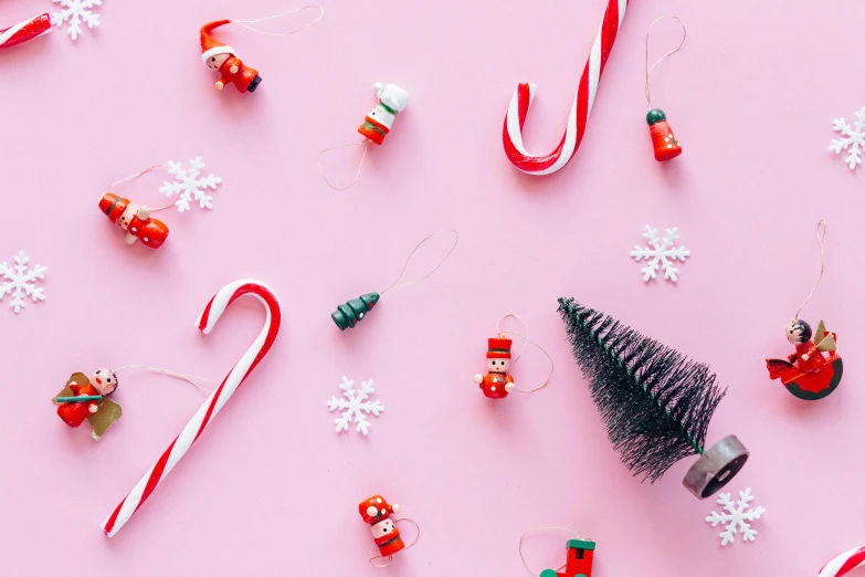 candy canes, christmas decorations, and candy canes on a pink background, by Julia Pishtar, multiple stories, background image, unedited, abcdefghijklmnopqrstuvwxyz