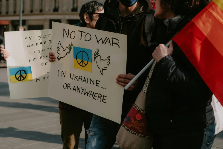 a group of people holding signs and flags, a photo, by Julia Pishtar, trending on unsplash, unilalianism, war in ukraine, background image, high quality product image”, post-nuclear