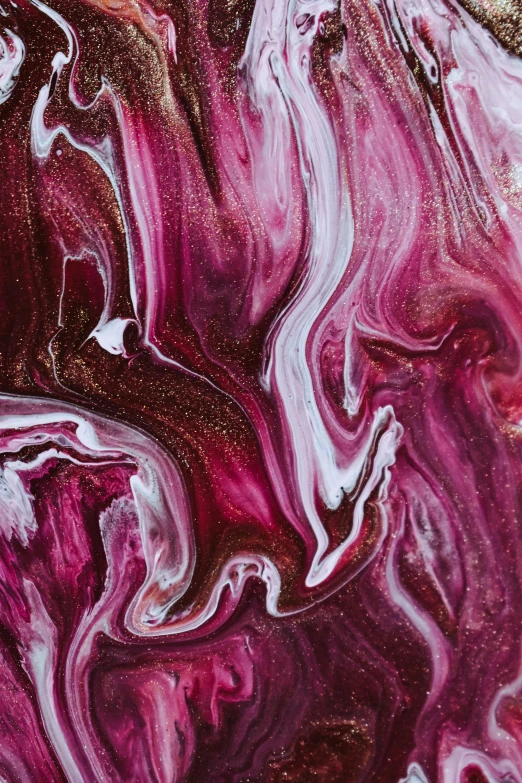 a close up of a painting on a wall, inspired by Julian Schnabel, trending on pexels, abstract art, maroon, made of liquid, marbling, pink scheme