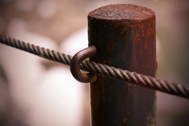 a close up of a metal pole with a rope, unsplash, ((rust)), macro photography 8k, instagram photo, substance 3 d