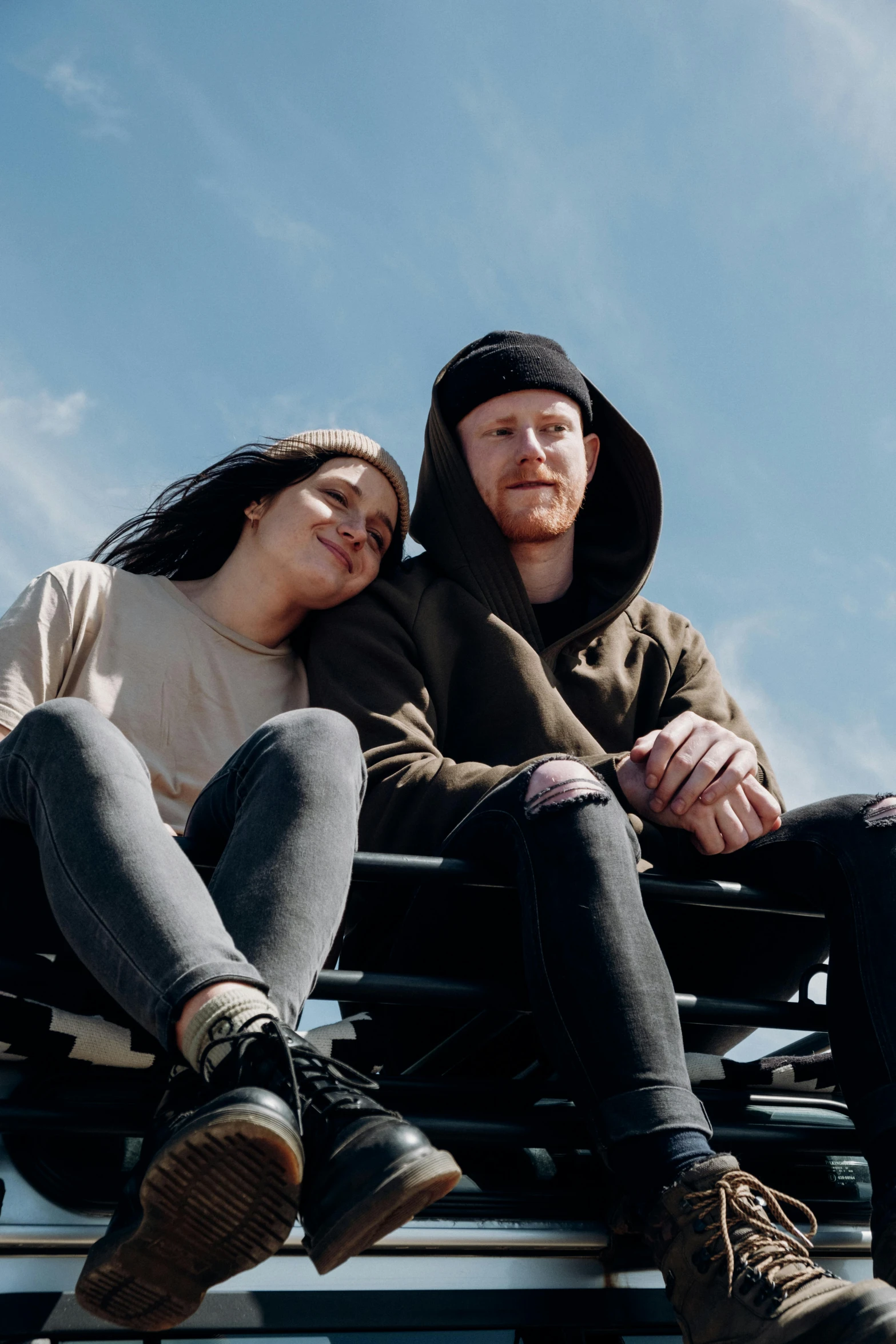 a man and a woman sitting on top of a truck, trending on pexels, ed sheeran, supportive, 15081959 21121991 01012000 4k, highly textured