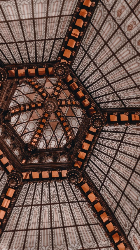 the inside of a building with a glass roof, inspired by Hedi Xandt, unsplash contest winner, paisley, black and terracotta, hexagonal, behance lemanoosh