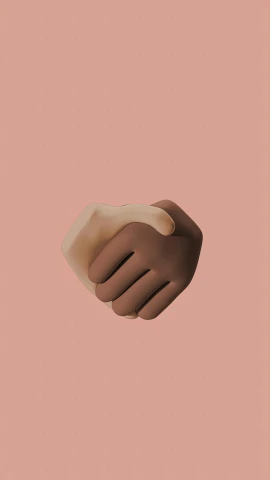 two hands holding each other on a pink background, by jeonseok lee, 3d matte illustration, brown, diverse, support