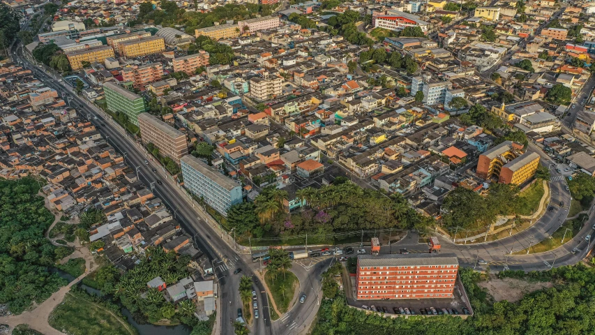 an aerial view of a city with lots of buildings, by Felipe Seade, unsplash, hyperrealism, shipibo, high angle uhd 8 k, helio oiticica, shanty townships