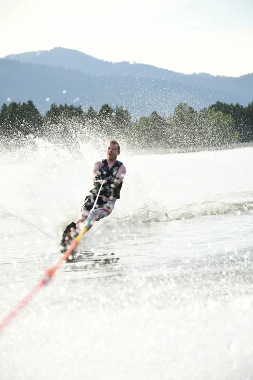 a man riding skis on top of a body of water, on the bow, profile image