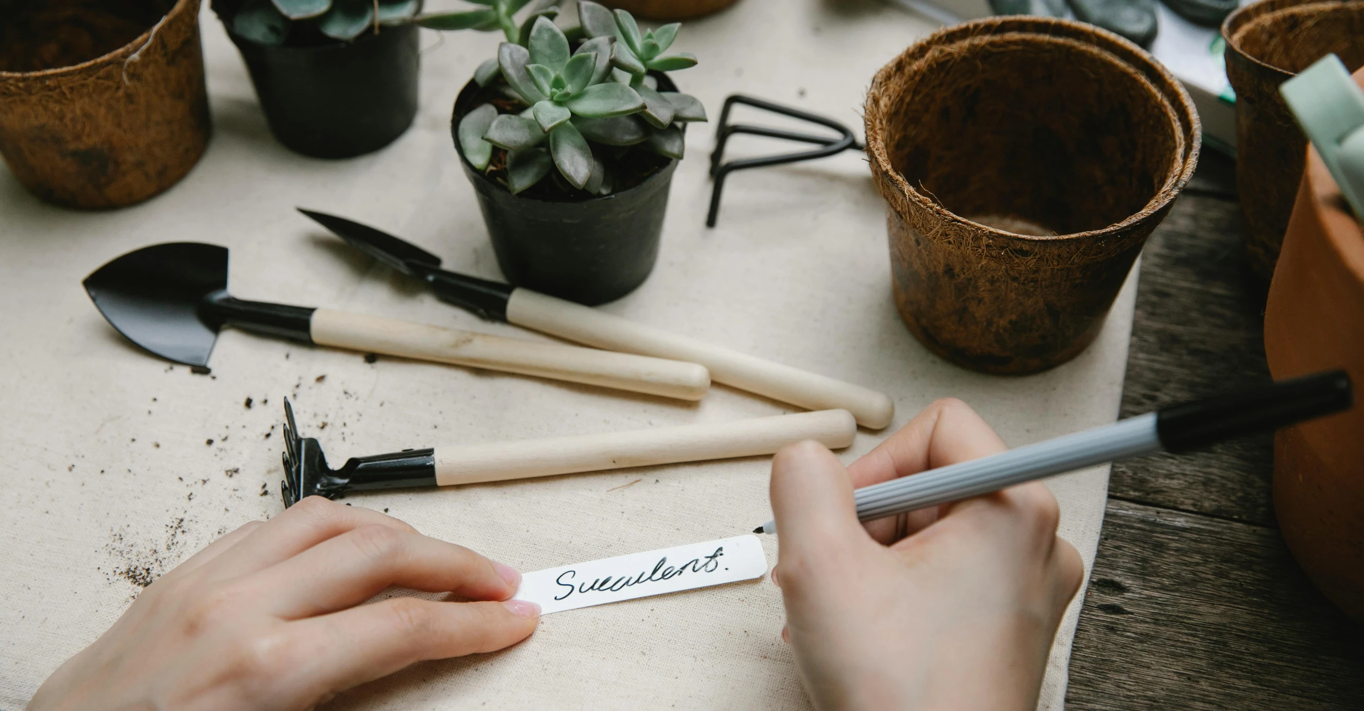 a person is writing something on a piece of paper, trending on pexels, arbeitsrat für kunst, pots with plants, product label, pyrography, black marker