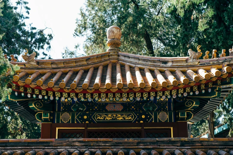 a close up of the roof of a building, a marble sculpture, inspired by Li Di, trending on unsplash, cloisonnism, zhangjiajie national forest park, robes with golden characters, square, parks and monuments