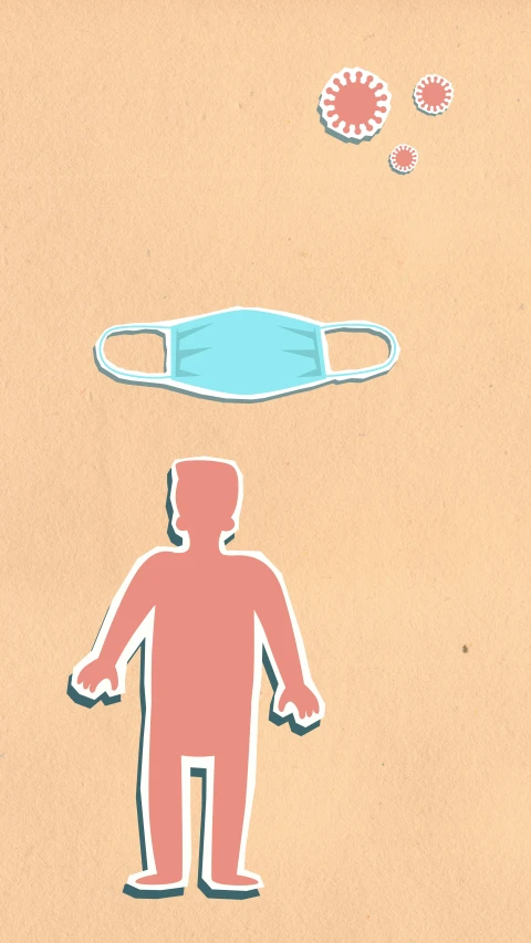 a paper cutout of a person wearing a face mask, a cartoon, inspired by Emiliano Ponzi, grainy footage, wikihow, 2 people, top-down shot