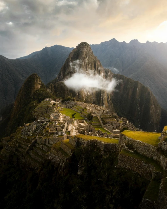 a group of people standing on top of a mountain, a matte painting, pexels contest winner, renaissance, machu picchu, dramatic light 8 k, “ aerial view of a mountain, palace floating in the sky