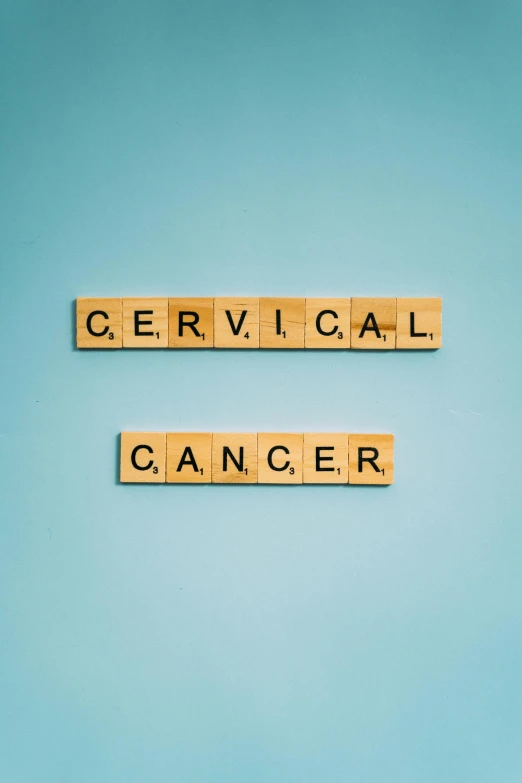 scrabbles spelling cervical cancer on a blue background, by Matt Cavotta, shutterstock, 🚿🗝📝, on a gray background, profile pic, cds