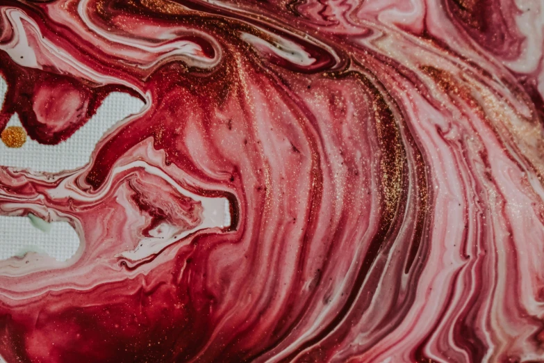 a close up of a red and white painting, by Sophie Pemberton, trending on pexels, red wine, swirly body painting, closeup at the food, aerial iridecent veins