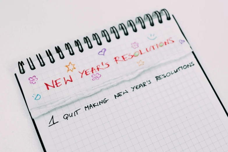 a notepad with a new year's resolution written on it, an album cover, trending on pexels, cutout, cfg = 3, workout, quak