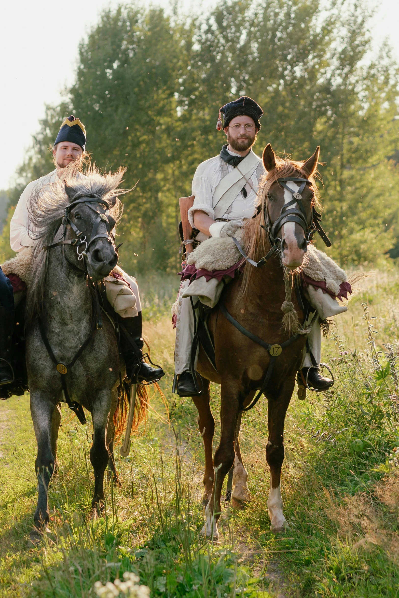 a group of people riding on the backs of horses, inspired by Konstantin Vasilyev, renaissance, slide show, swedish countryside, promotional image, historical footage