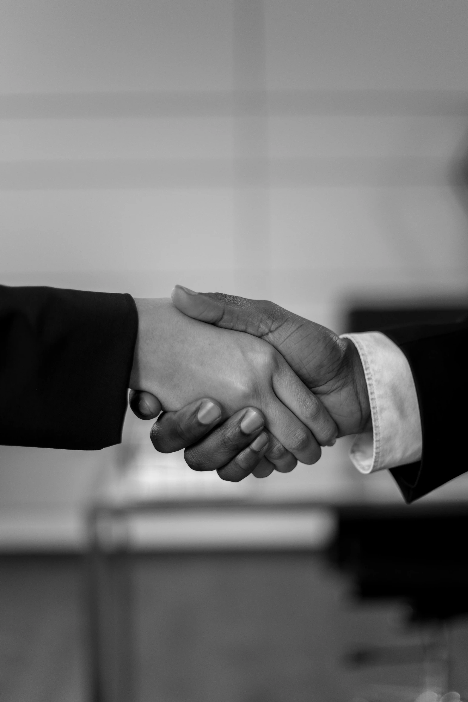 a close up of two people shaking hands, a black and white photo, uploaded, untitled, fine illustration, single image