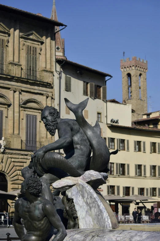 a couple of statues sitting on top of a fountain, a statue, inspired by Jacopo de' Barbari, slide show, florentine school, square, featured art