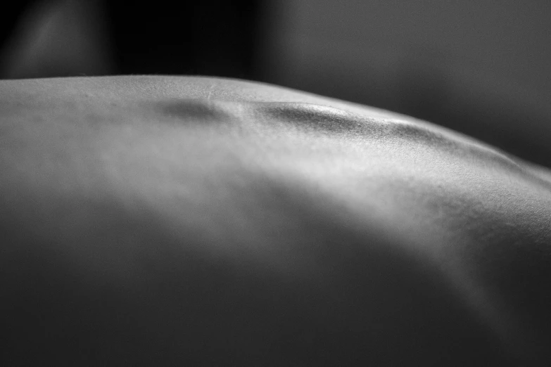 a black and white photo of a person's back, a macro photograph, by Jan Rustem, shiny soft skin, smooth shank, by greg rutkowski, very detailed curve