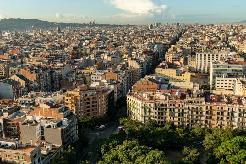 a large city filled with lots of tall buildings, by Luis Molinari, pexels contest winner, art nouveau, wide high angle view, antoni gaudi, summer evening, gigapixel photo