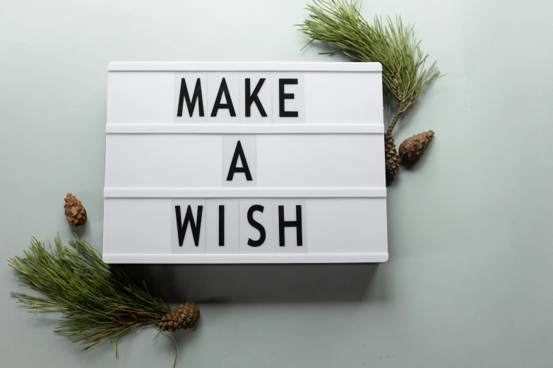 a lightbox with the words make a wish on it, a picture, white finish, screenwriter, white