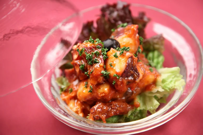 a close up of a bowl of food on a table, dice tsutsumi, profile image, reds), salad