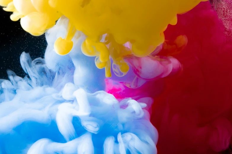 a close up of colored ink in water, inspired by Kim Keever, unsplash, primary colors are white, cmyk portrait, having a good time