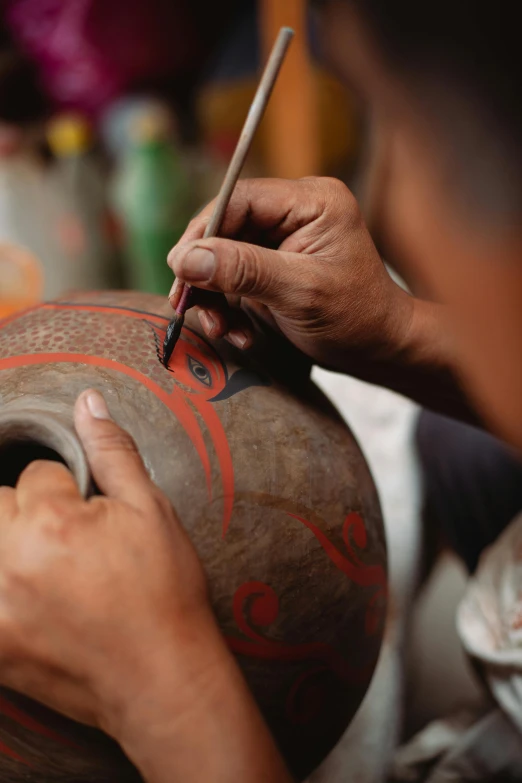 a woman is making a vase out of clay, a detailed painting, by Juan O'Gorman, trending on unsplash, cloisonnism, indonesia, medium detail, calligraphy, thumbnail