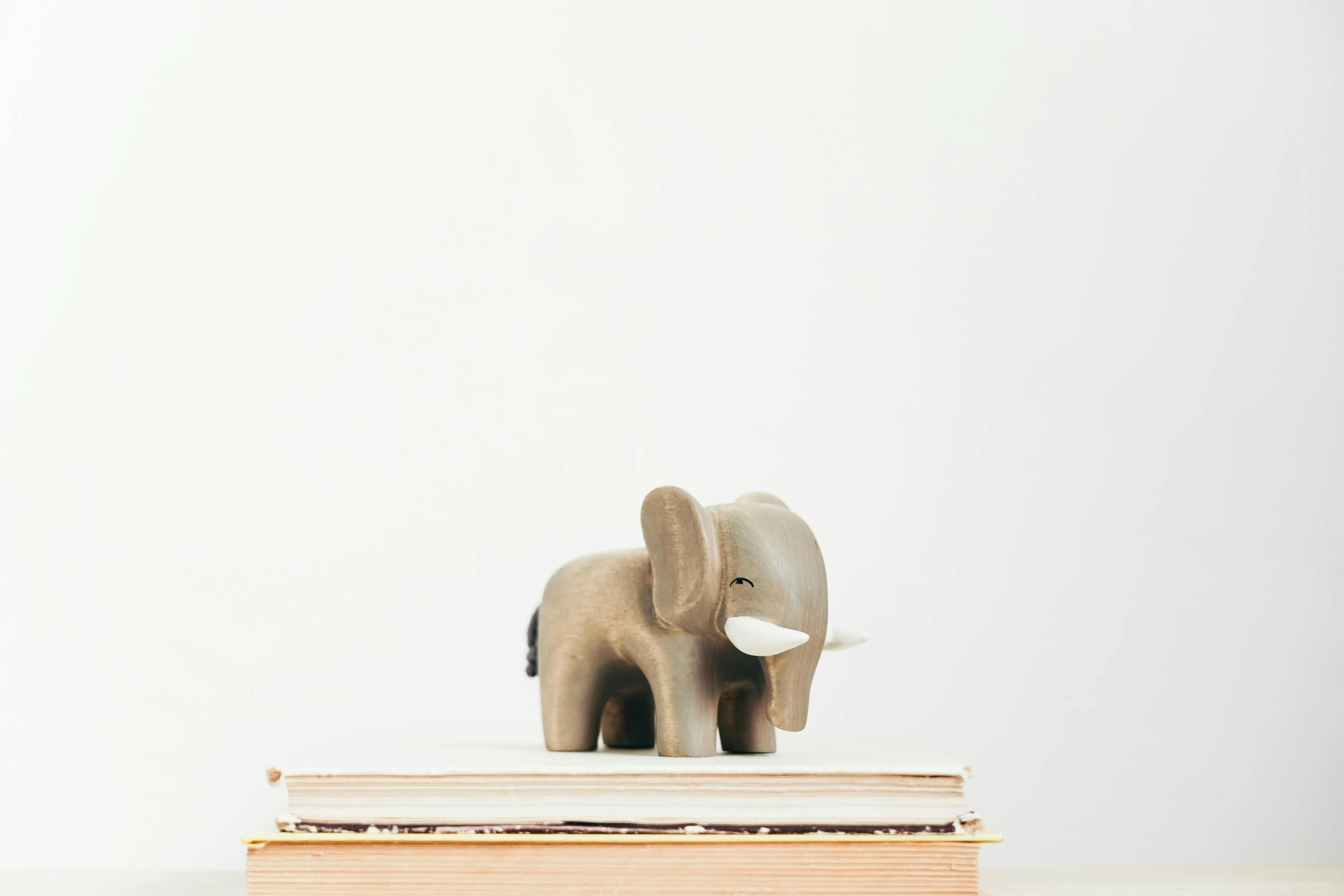 an elephant figurine sitting on top of a stack of books, unsplash, figuration libre, wooden art toys on base, short light grey whiskers, product introduction photo, bronze poli