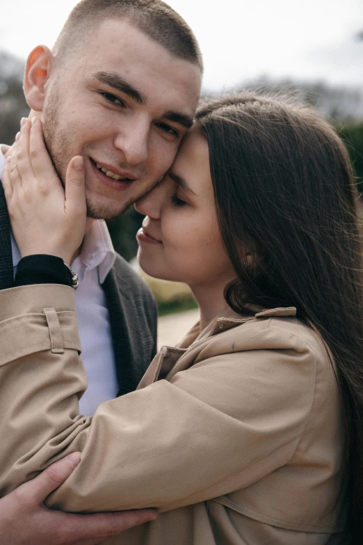 a man and a woman standing next to each other, trending on pexels, romanticism, russian girlfriend, upclose, hugs, 15081959 21121991 01012000 4k