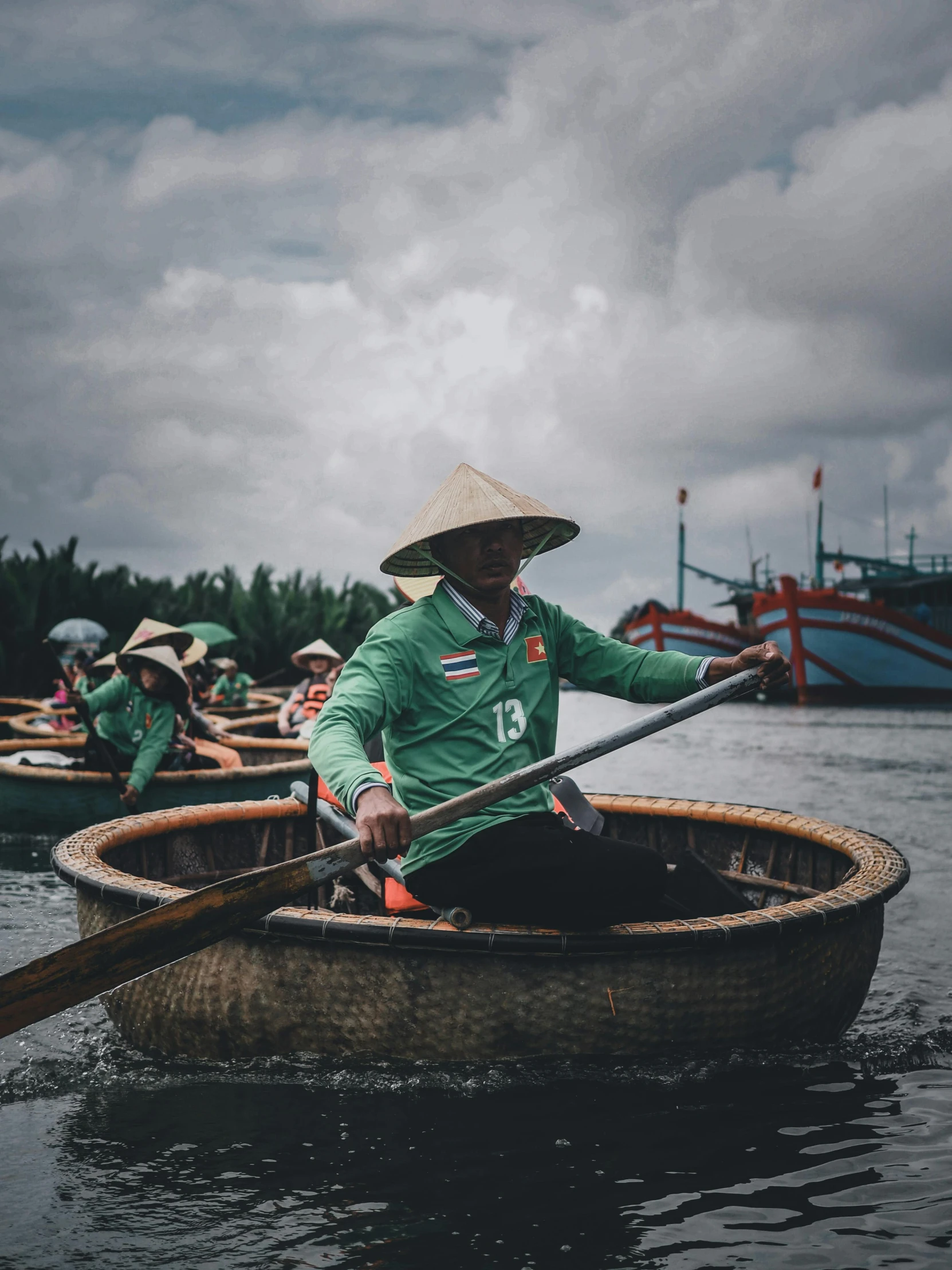 a group of people riding on top of a boat, inspired by Steve McCurry, pexels contest winner, happening, wearing a round helmet, vietnam, 🚿🗝📝, profile image