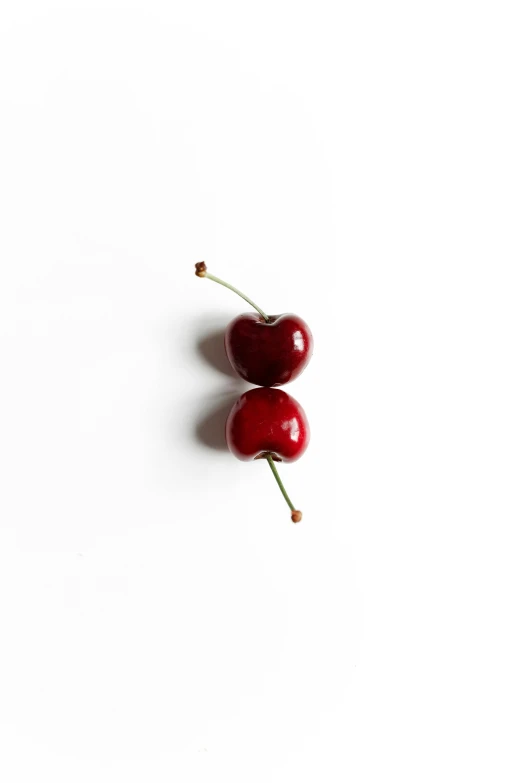 two cherries on a white surface, by Gavin Hamilton, unsplash, minimalism, 2 5 6 x 2 5 6 pixels, kiss, jisu choe, widest shot