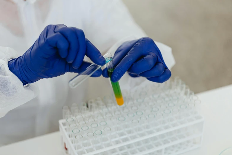 a close up of a person in a lab coat, sterile colours, handling laboratory equipment, avatar image