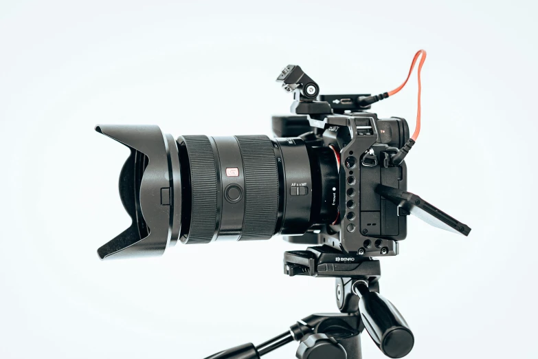 a close up of a camera on a tripod, sony fx 6, sony a7, fully frontal view, b - roll