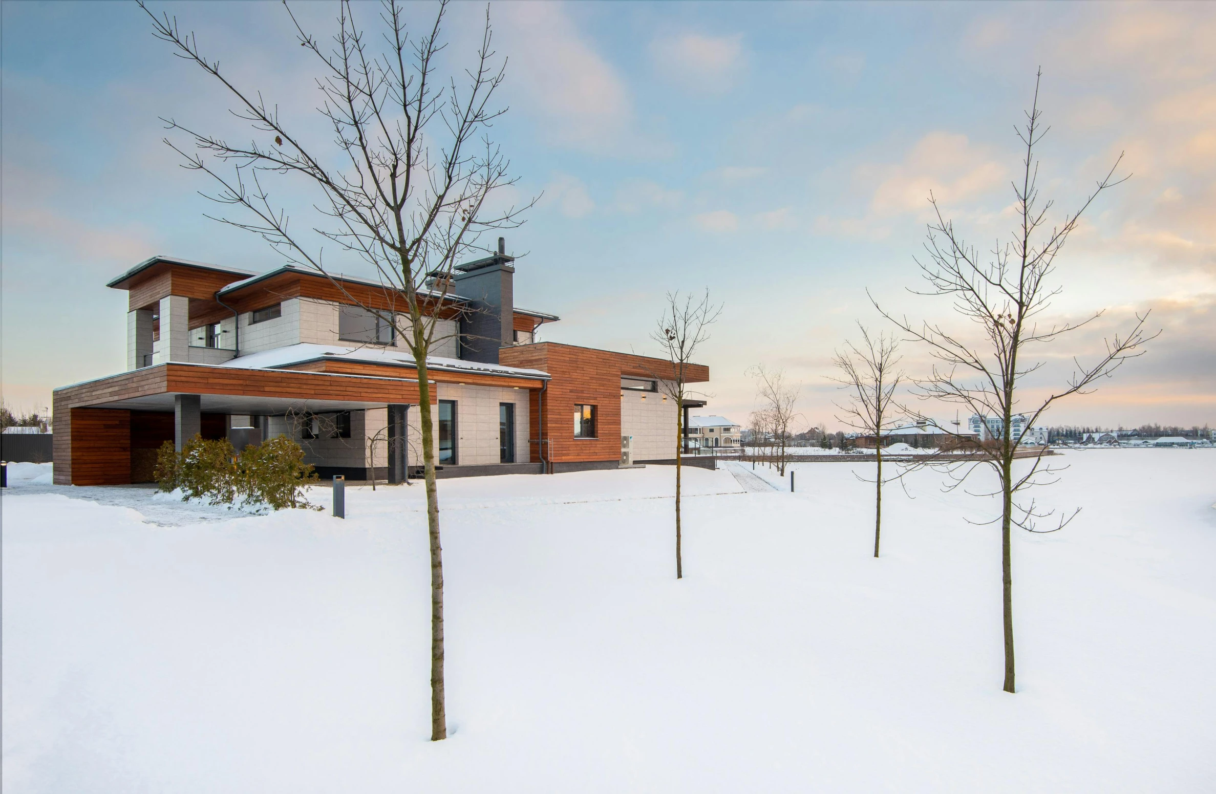 a house sitting on top of a snow covered field, modernism, designed for cozy aesthetics!, exterior photography, fan favorite, maximum detail