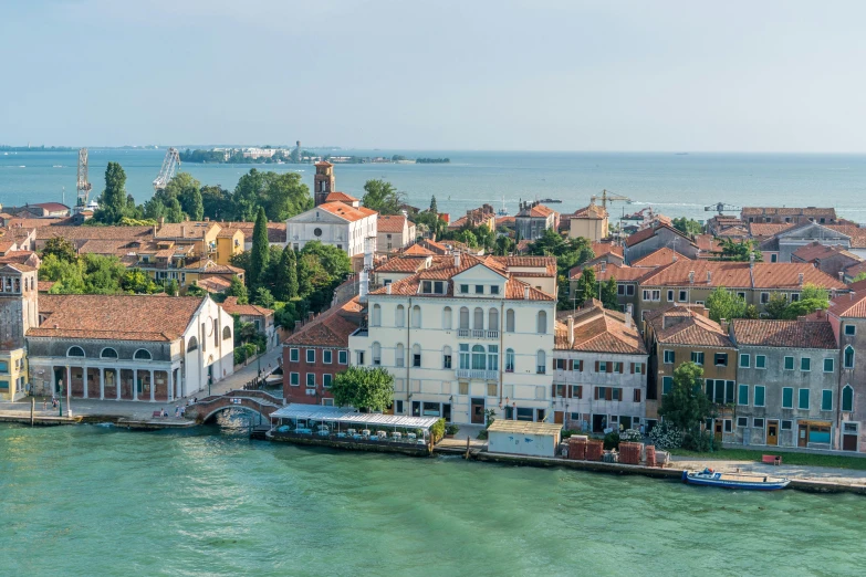 a group of buildings next to a body of water, inspired by Quirizio di Giovanni da Murano, pexels contest winner, renaissance, alvaro siza, venice biennale's golden lion, wide high angle view, 4k panoramic