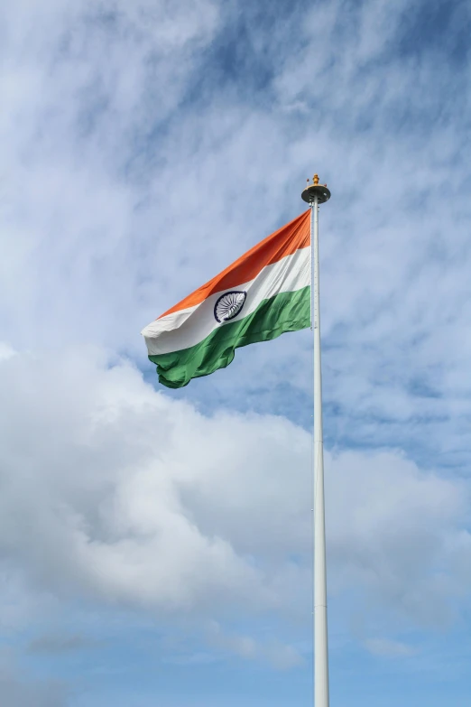 the indian flag is flying high in the sky, a portrait, by Matthias Stom, unsplash, square, full frame image