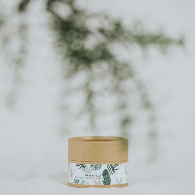 a jar of body butter sitting on top of a table, by Emma Andijewska, bamboo, small, front, woodland