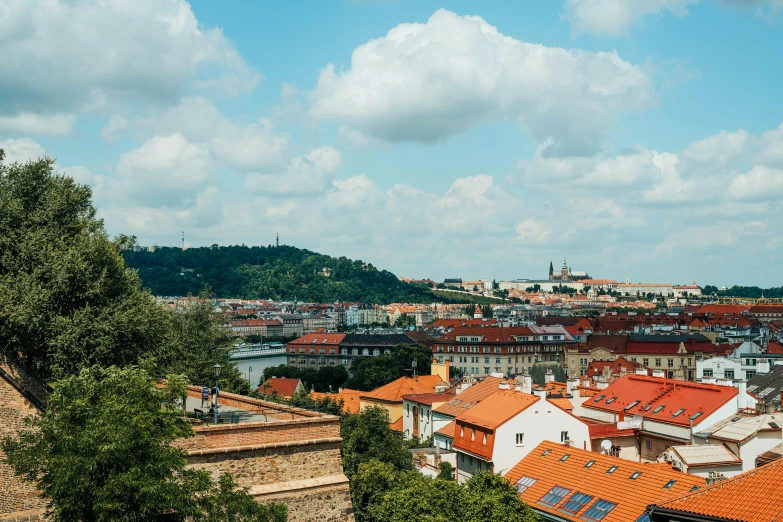 a view of a city from the top of a hill, a photo, pexels contest winner, baroque, bright summer day, 🦩🪐🐞👩🏻🦳, prague, slide show