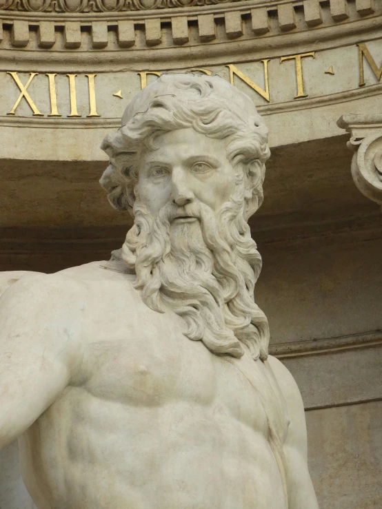 a statue of a man with a long beard, a marble sculpture, inspired by Hercules Seghers, pexels contest winner, mannerism, mid-shot of a hunky, holes in a religious man, in honor of jupiter's day, made of marble